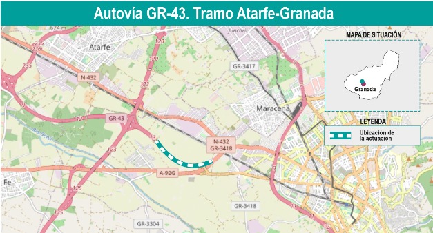 El Gobierno formaliza por 12,5 millones de euros las obras de la autovía GR-43 entre Atarfe y Granada